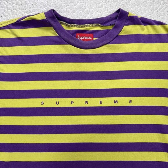 Supreme Striped T Shirt Men’s M Purple Yellow Minimal Logo Streetwear - Picture 2 of 10